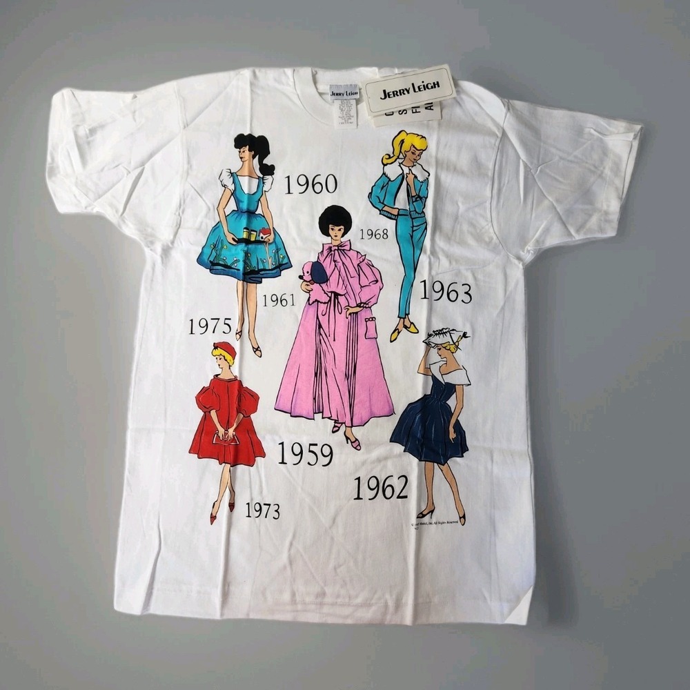 VTG 1995 Jerry Leigh Mattel Barbie Through the Years Graphic T-shirt NIB Grail - Picture 1 of 9